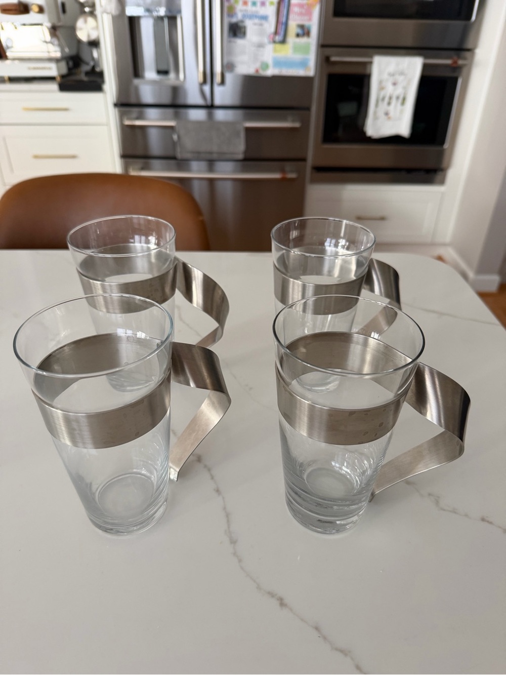 Villeroy & Boch Clear Glass Tumblers with Silver Metal Handles - Set of 4